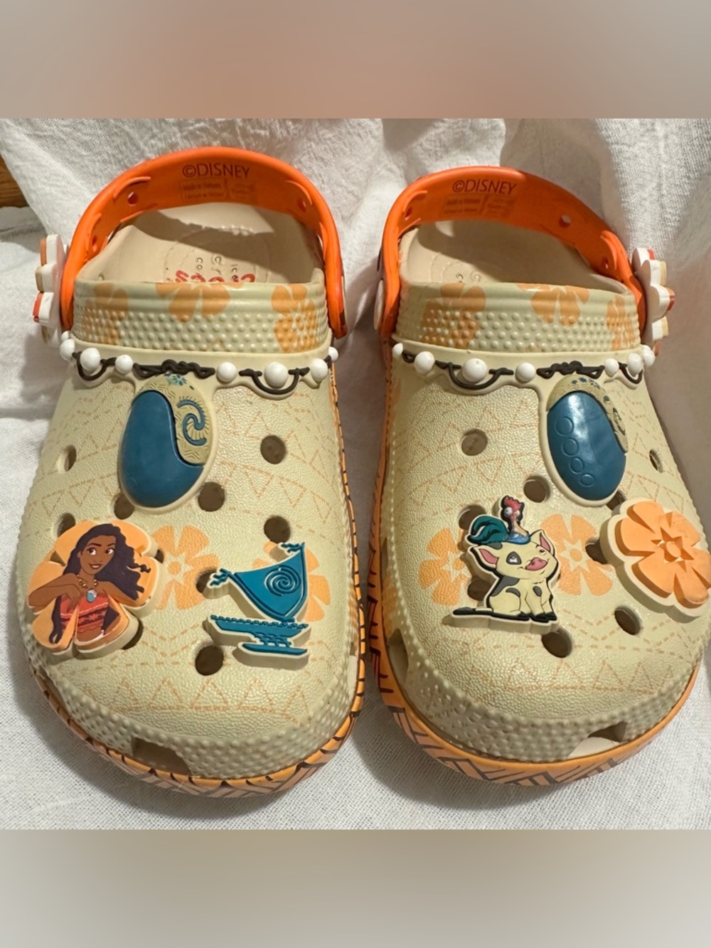 CROCS Kids Beige and Orange Moana Jibbitz Clog Shoes